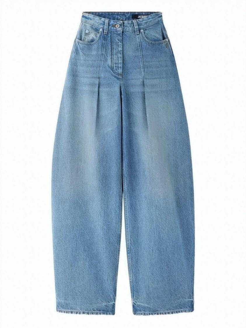 Jacquemus Wide-Leg Denim Trousers With Pleated Detailing