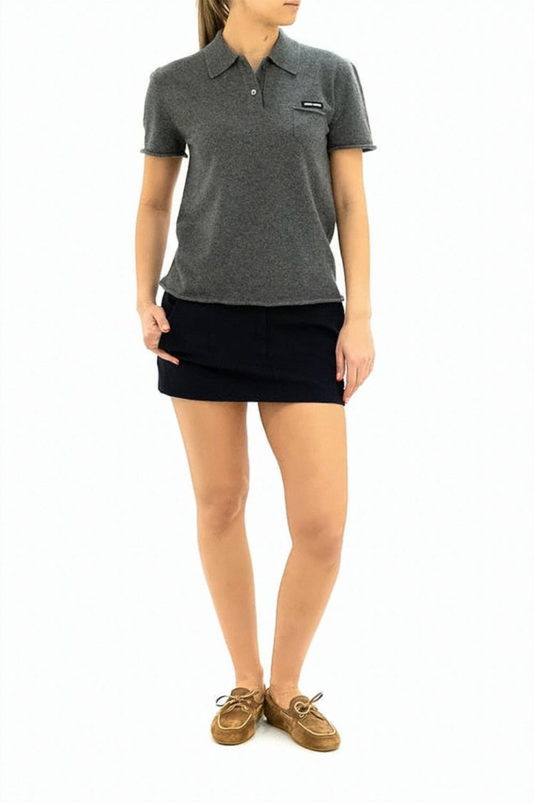 Miu Miu Short-Sleeved Cashmere Polo Top With Classic Collar