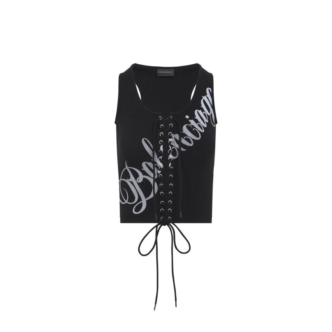 Balenciaga Black Cotton Lace Up Top