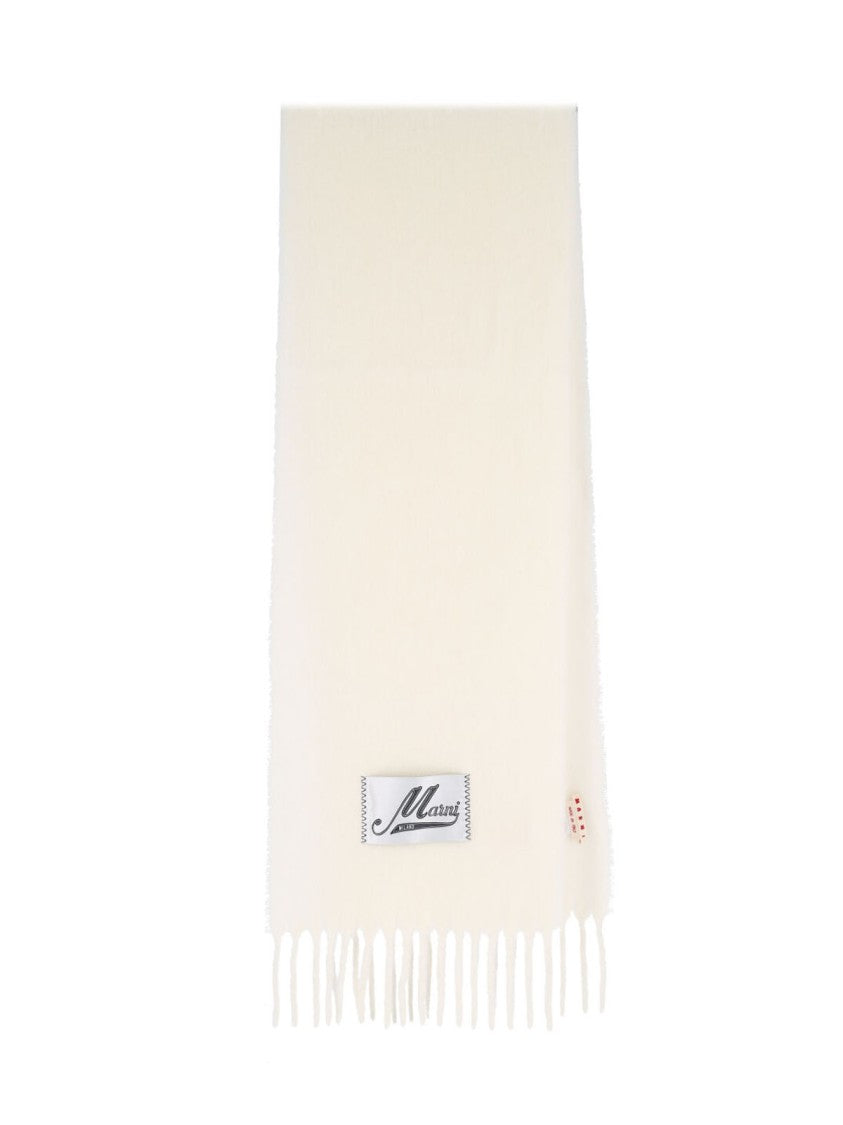Marni White Scarf With Fringe Edges