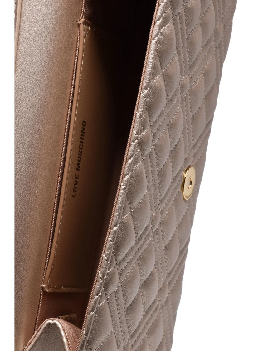 Love Moschino Quilted Gold Crossbody Bag With Adjustable Chain Strap