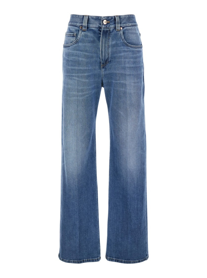 Brunello Cucinelli Blue Jeans With Logo Patch On The Rear