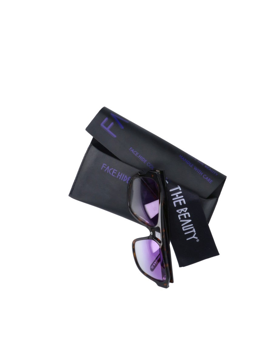 Facehide Double Bridge Rectangular Acetate Sunglasses With Gradient Lenses