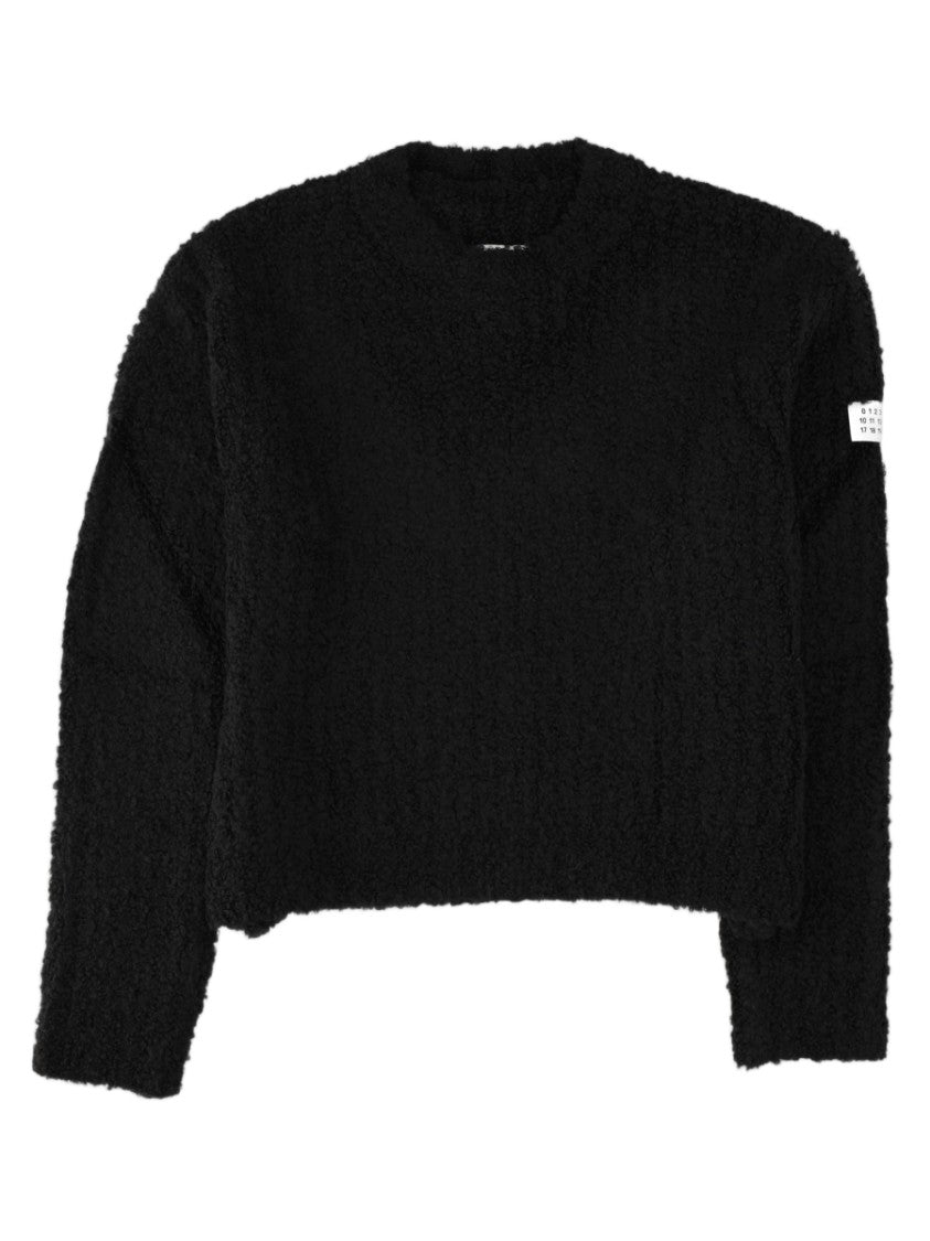 Mm6 By Maison Margiela Black Cropped Textured Knit Sweater
