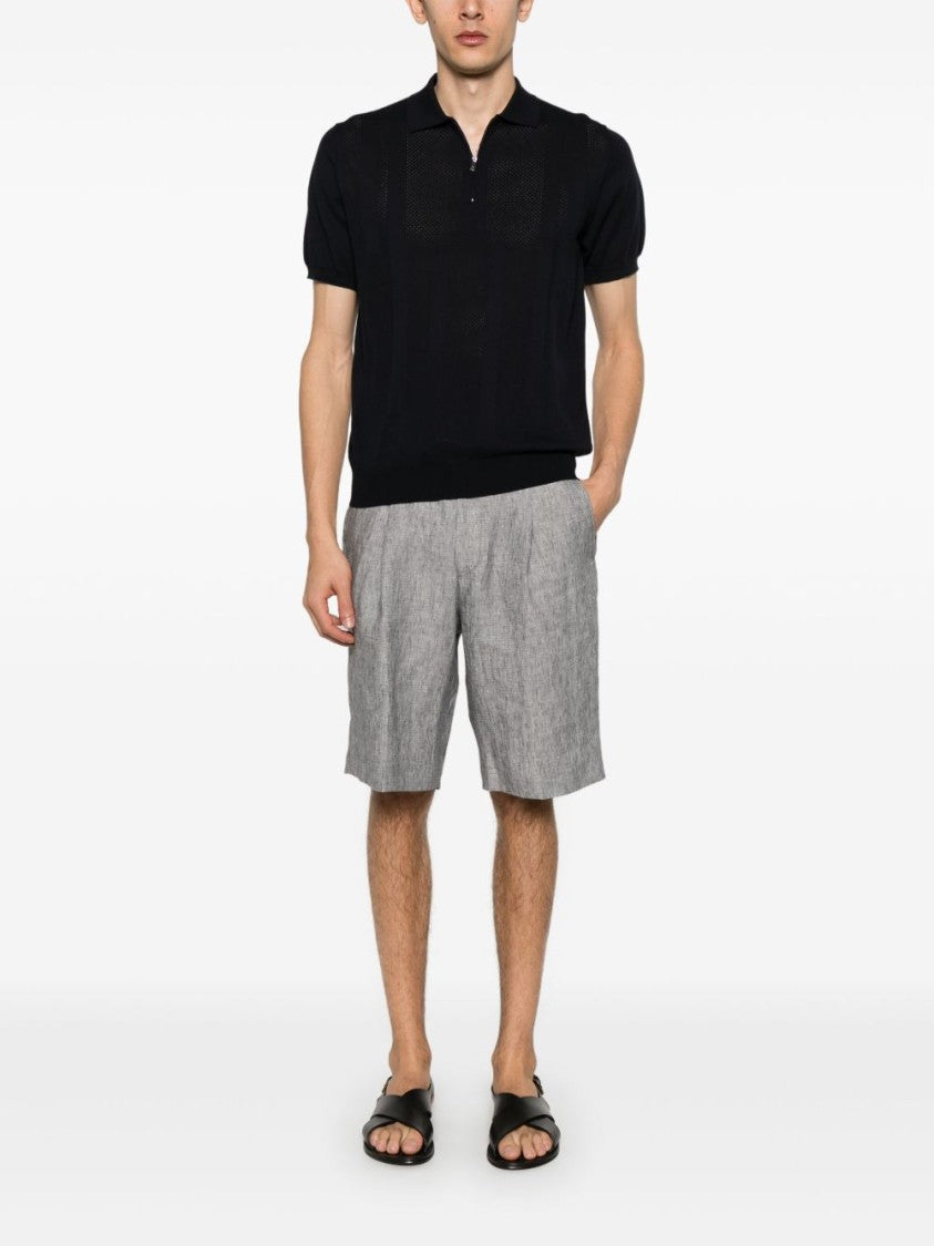 Corneliani Tailored Black Short-Sleeve Sweater With Polo Collar