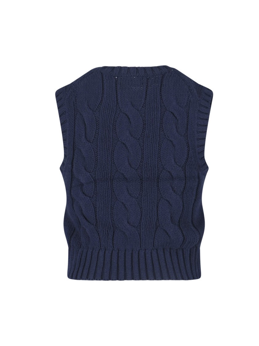 Polo Ralph Lauren Sleeveless Navy Knitted Vest With Cable Knit Design