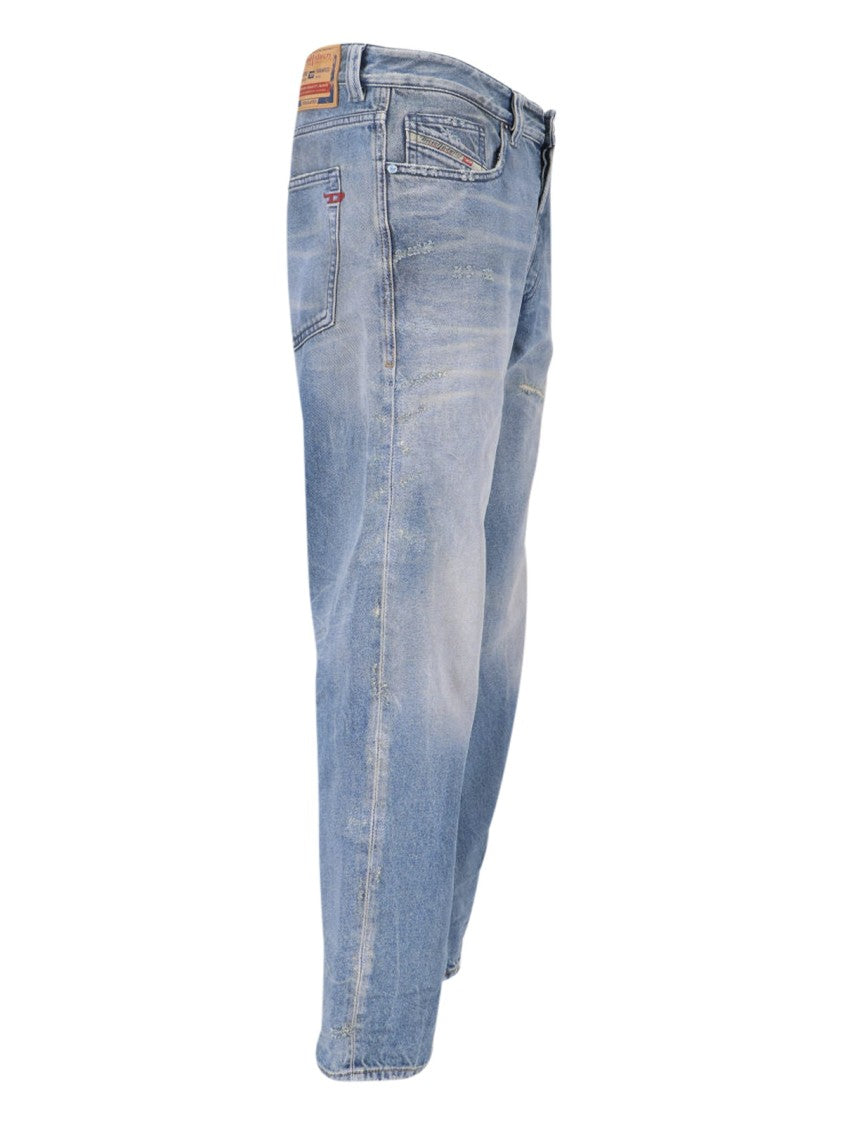 Diesel Straight-Leg Blue Denim Jeans With Distressed Details