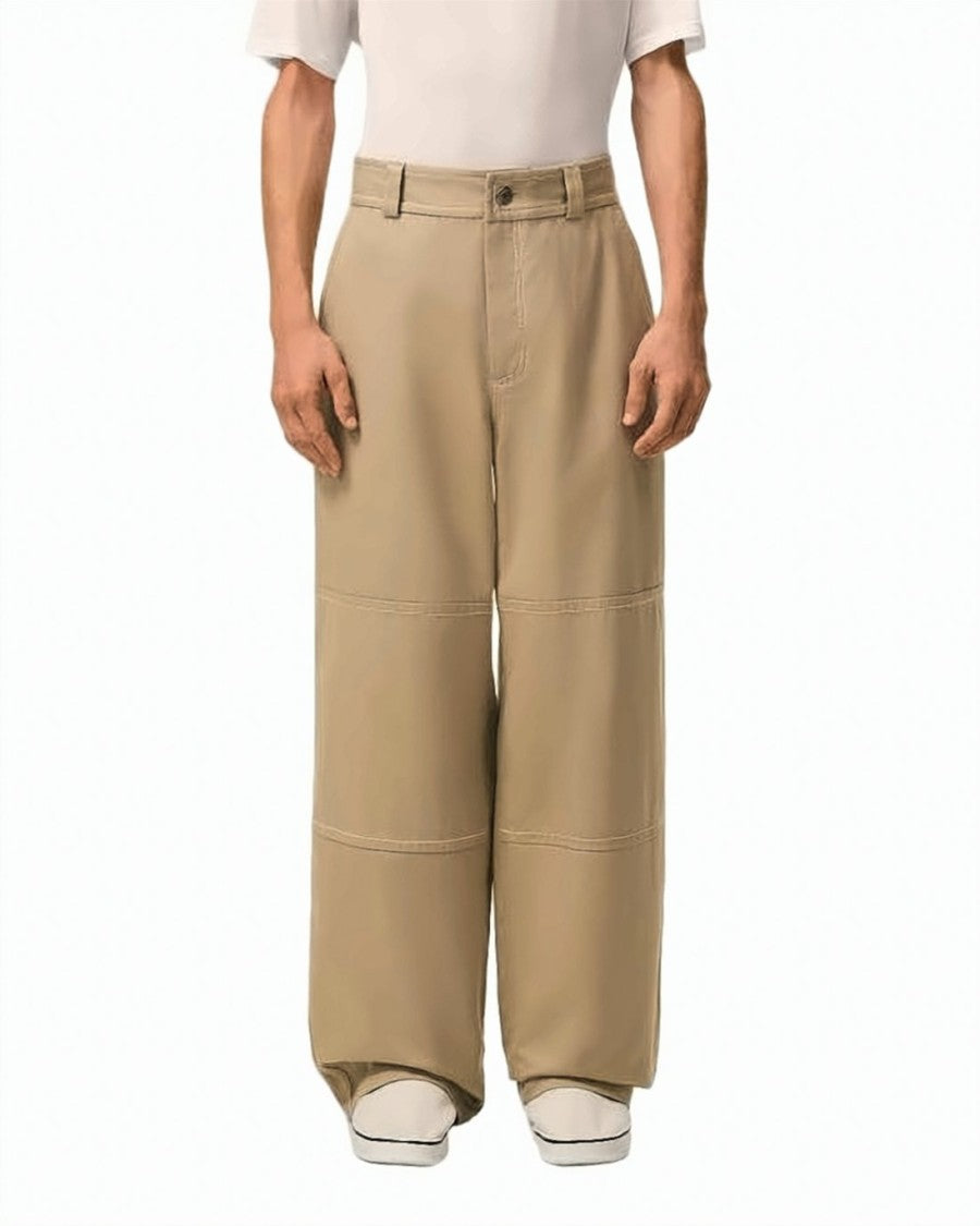 Ami Paris Wide-Leg Cotton Trousers With Horizontal Seam Detailing