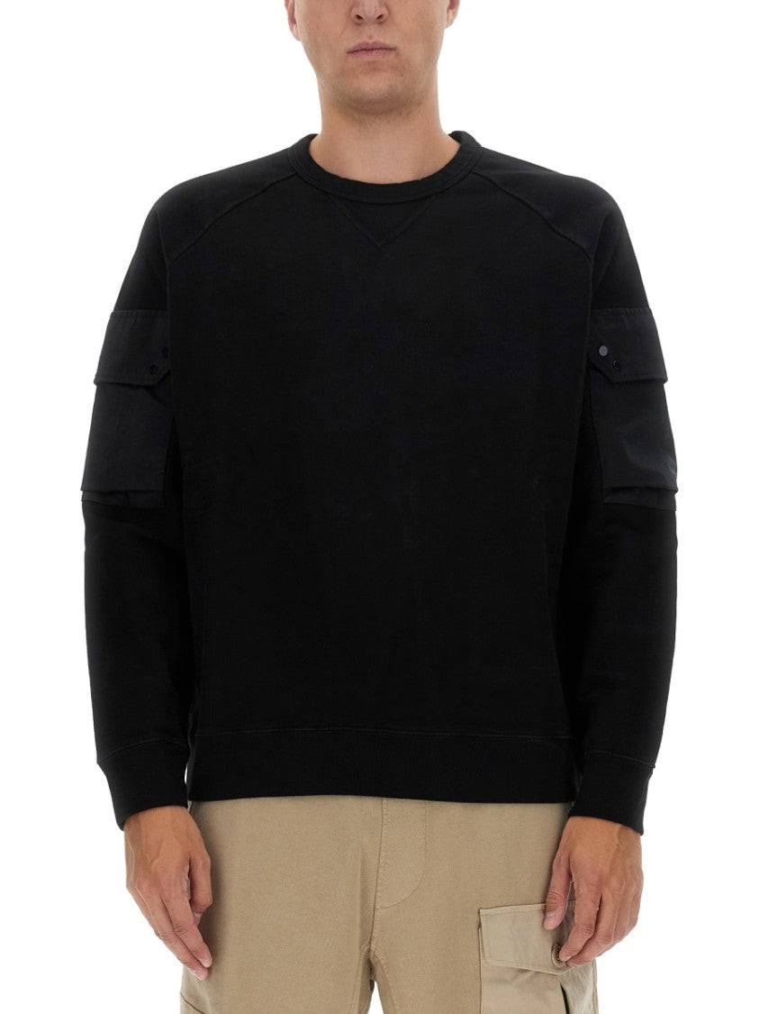 Ten C Black Sweatshirt With Unique Shoulder Pockets