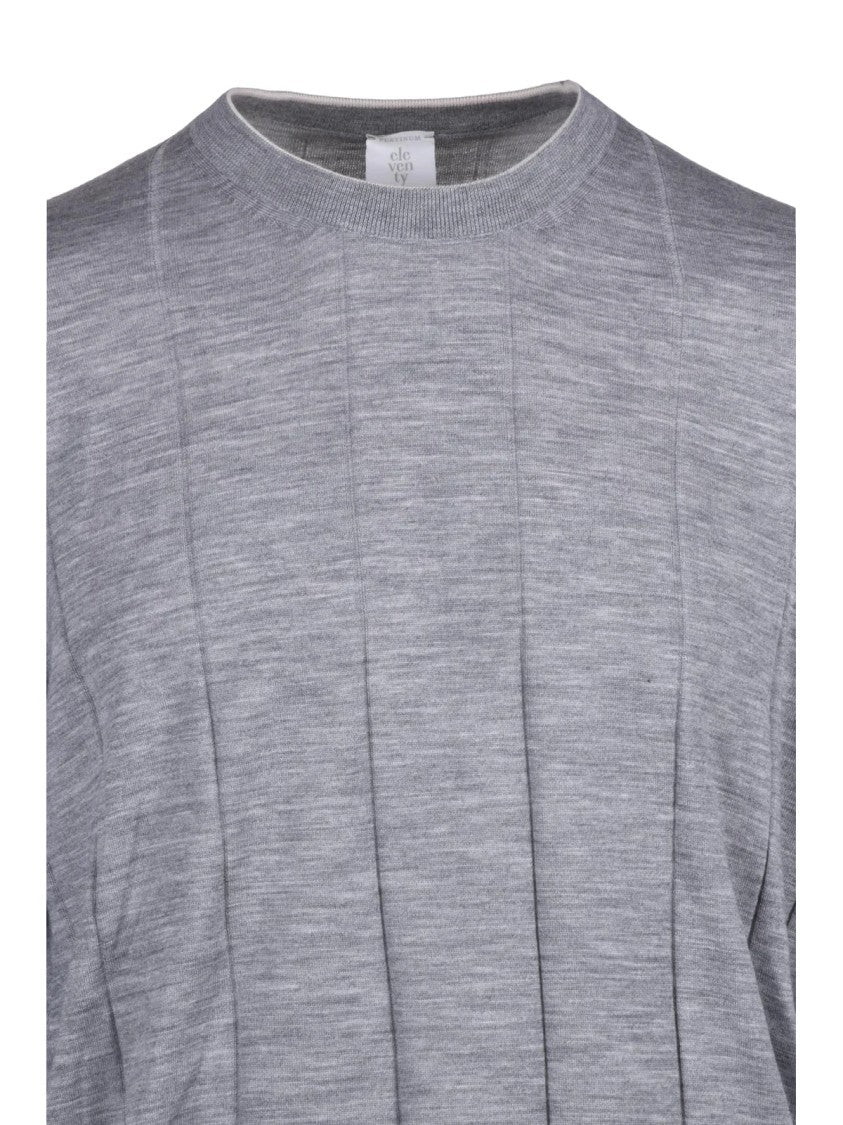 Eleventy Slim Fit Wool Under Jacket Sweater With Vertical Ribbed Pattern