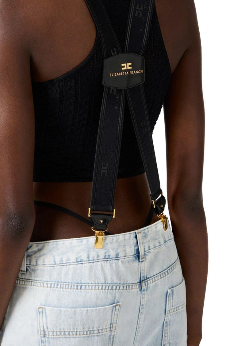 Elisabetta Franchi High-Waisted Light Wash Jeans With Suspenders