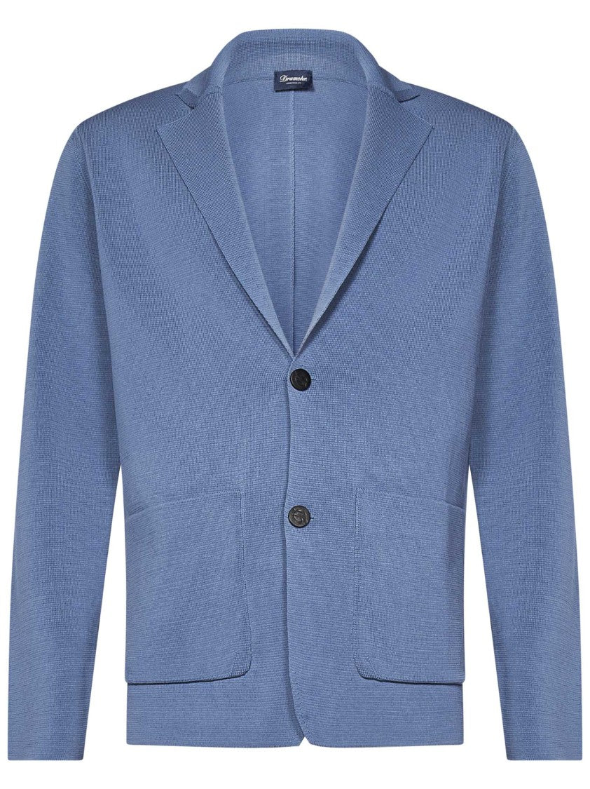 Drumohr Single-Breasted Cotton Knit Blazer In Clear Blue