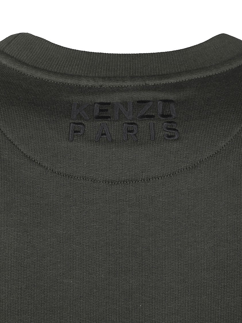 Kenzo Embroidered Tiger Motif Dark Green Crew Neck Sweatshirt