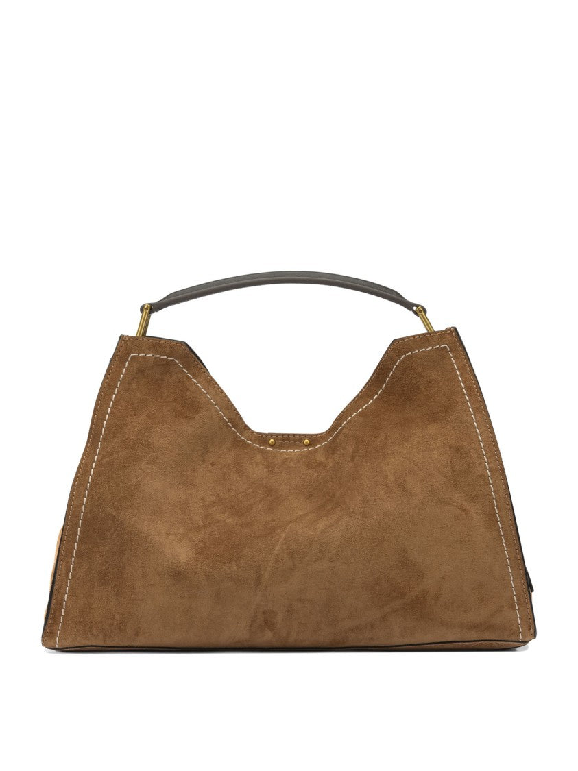 Gianni Chiarini Trapezoidal Suede Shoulder Bag With Gold-Tone Accents