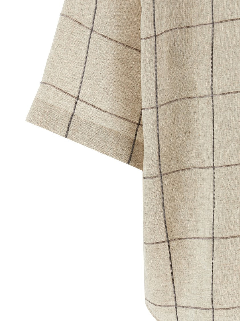 Brunello Cucinelli Linen Shirt With Micro-Sequin Check Embroidery