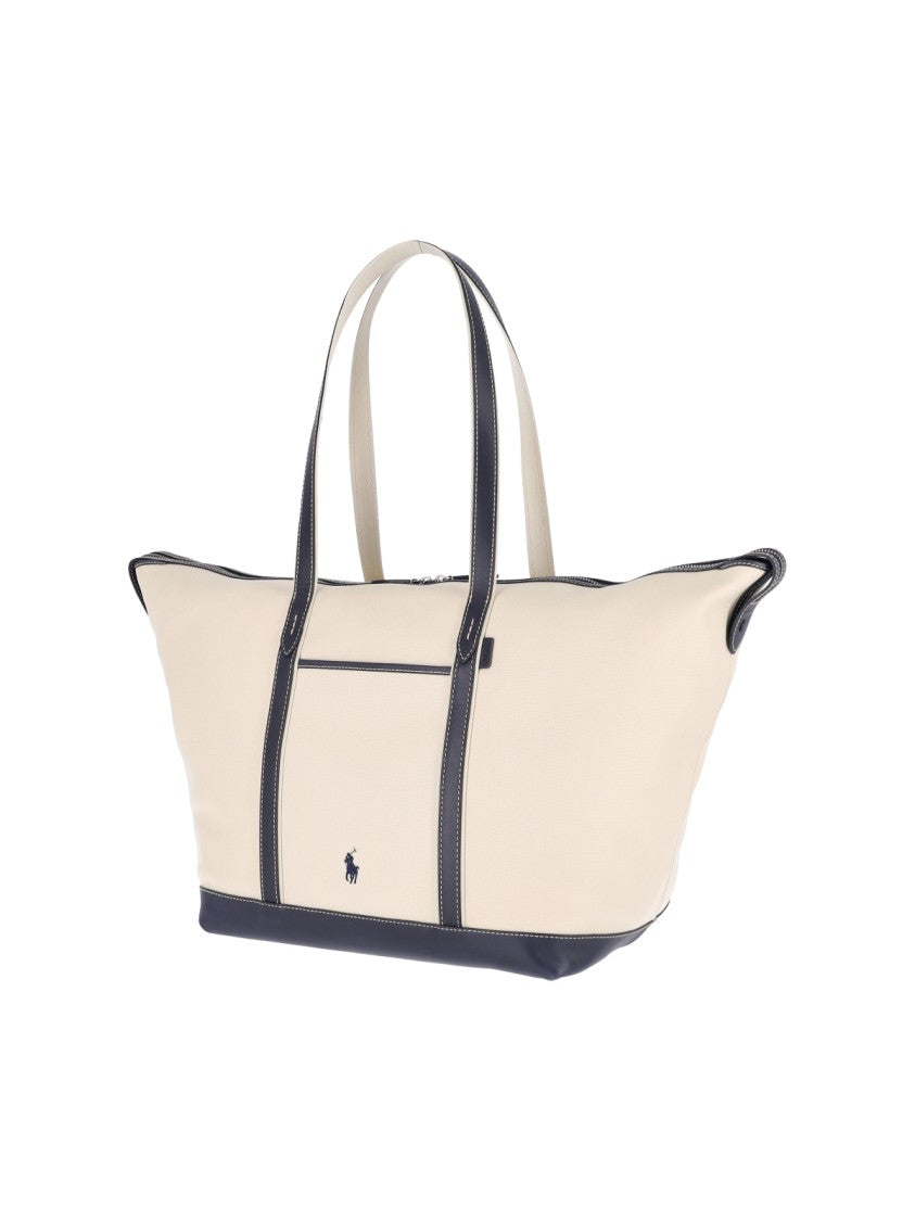 Polo Ralph Lauren Beige Logo Cotton-Blend Tote Bag