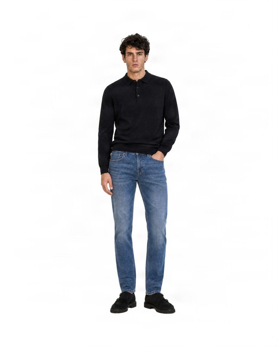 Boss Navy Knit Virgin Wool Polo Shirt