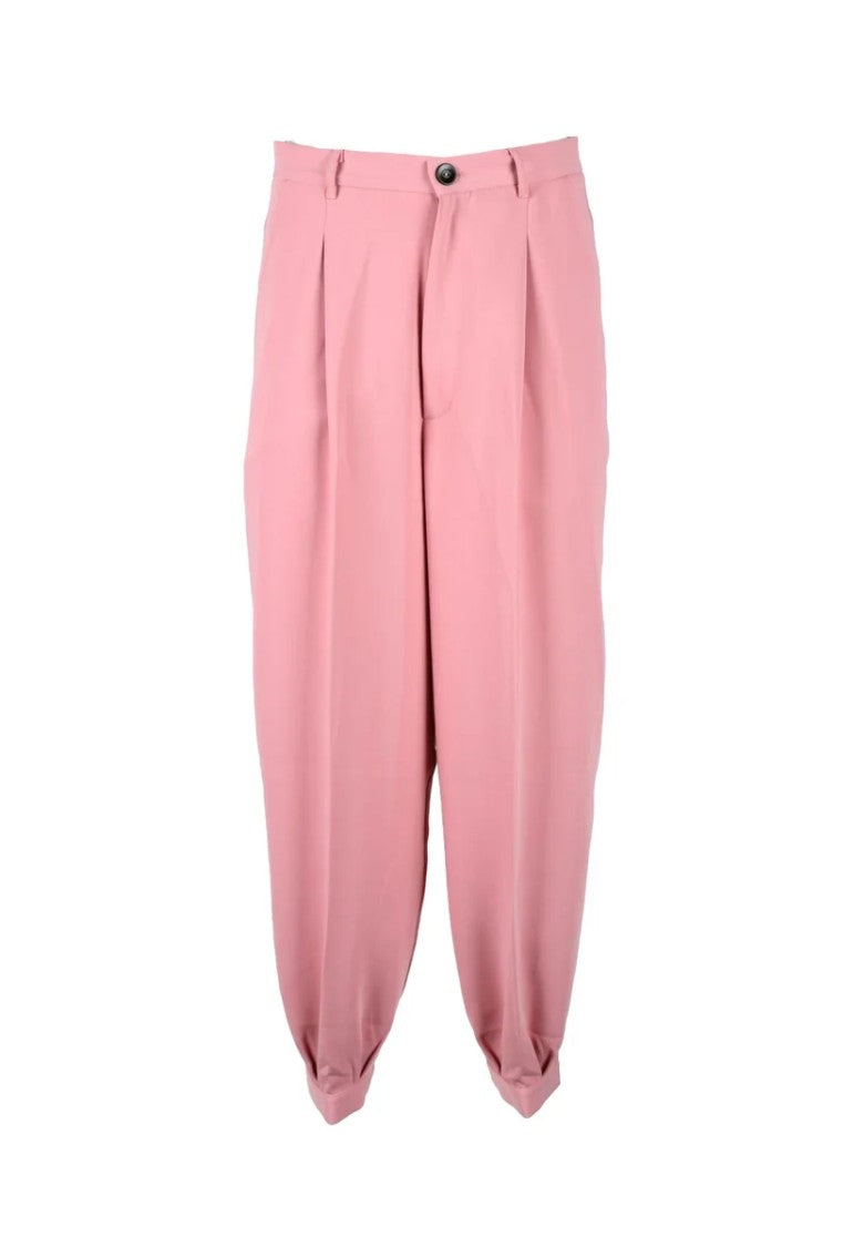 Semi Couture Wide-Leg Pink Trousers With High Waist And Cuffed Hems