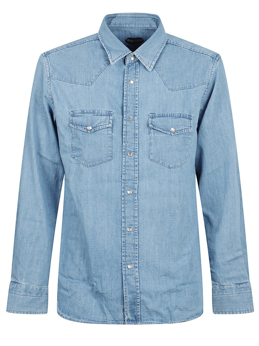 Tom Ford Light Blue Denim Shirt With Classic Collar