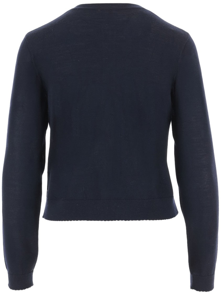 The Garment Navy Merino Wool Lace-Knit Cardigan