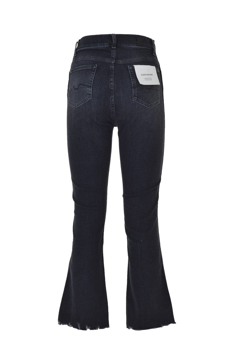 7 For All Mankind Mid-Rise Black Jeans With Raw Flared Hem