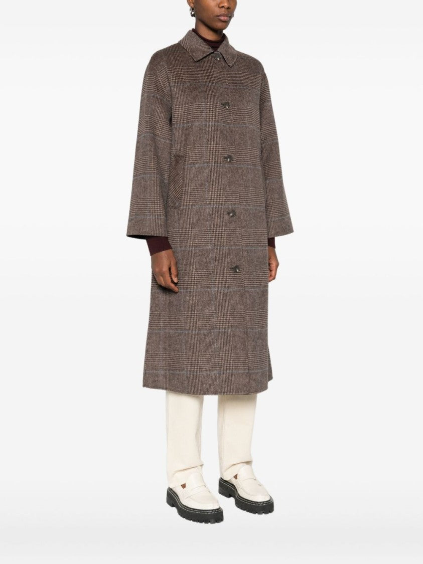Yerse Plaid Pattern Mid-Length Wool Blend Coat