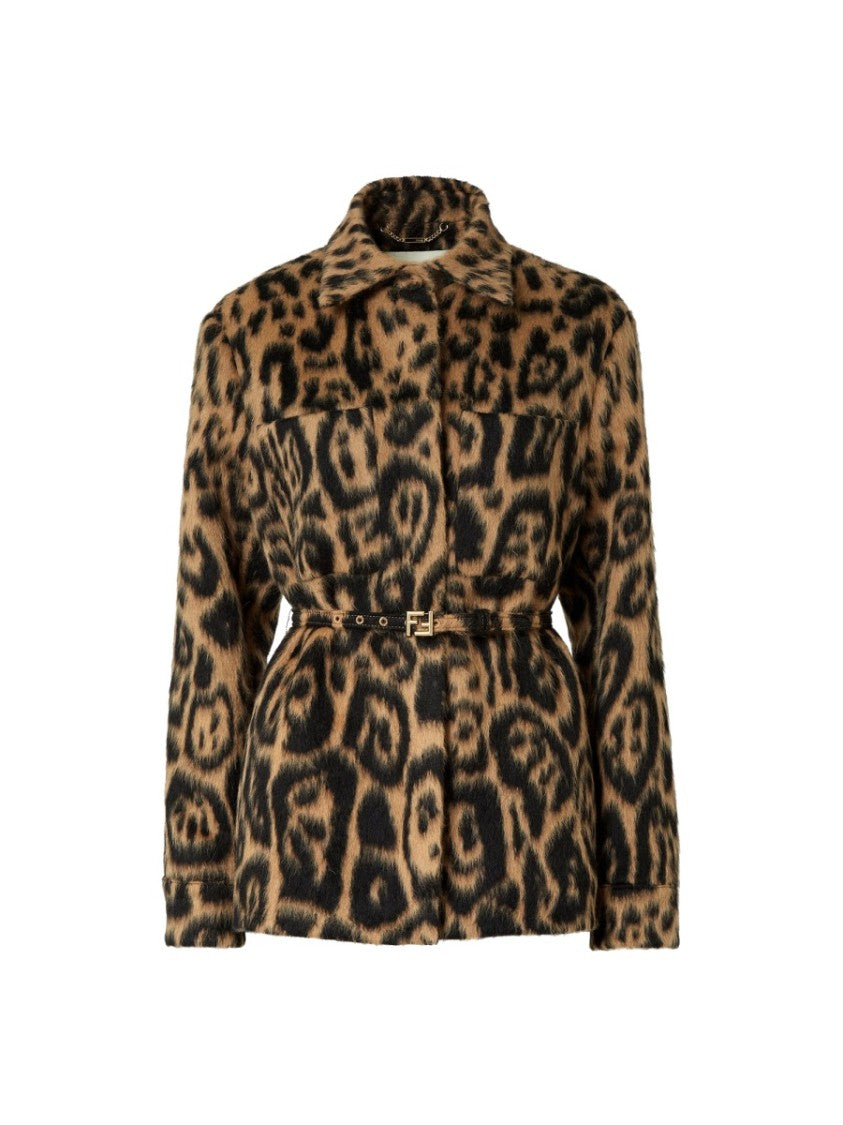 Fendi Leopard Go-To Wool-Blend Jacket