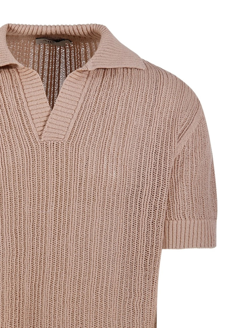 Altea Neutral Polo Textured Knit Cotton Polo