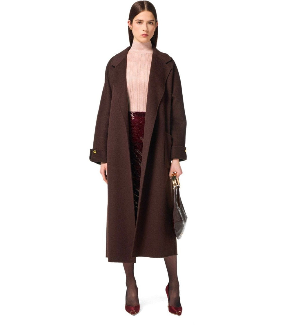 Elisabetta Franchi Coffee Belted Coat