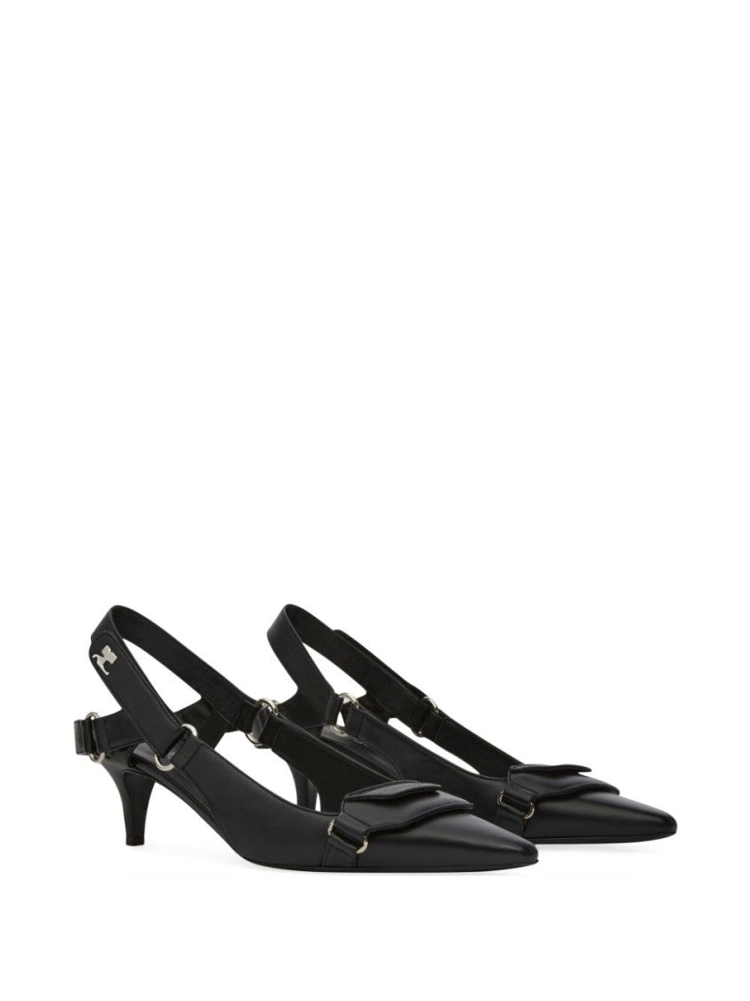 Courrèges Black Pointed Toe Slingback Heels