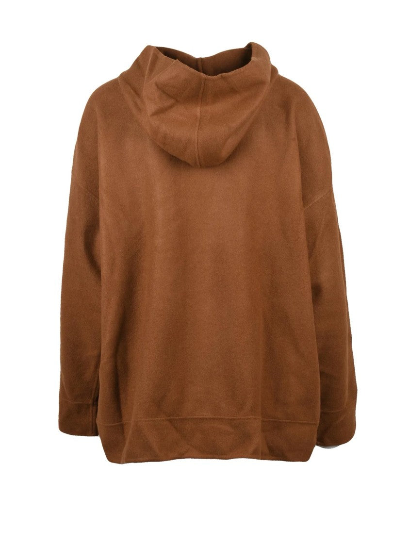 Max Mara Oversize Beige Sweatshirt With Front Zipper And Hood