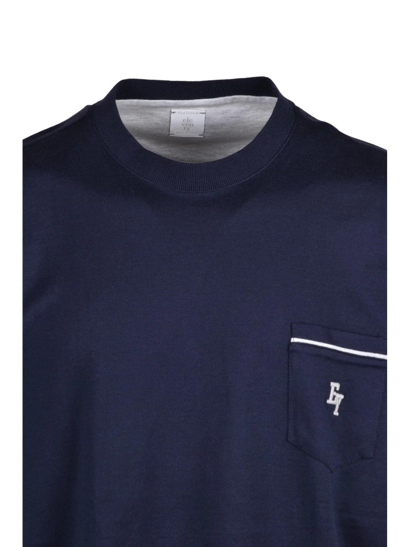 Eleventy Blue Relaxed-Fit Embroidered Detail Cotton T-Shirt