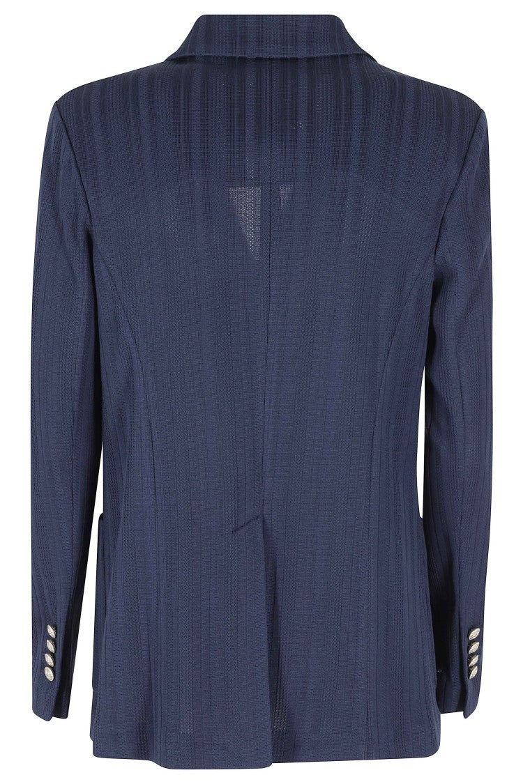 Circolo 1901 Blue Double-Breasted Patch-Pockets Cotton Blazer