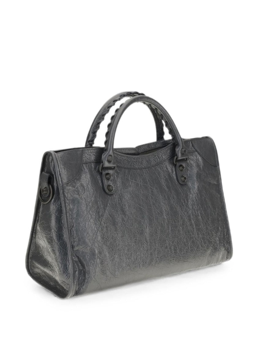 Balenciaga Black Structured Textured Lambskin Handbag