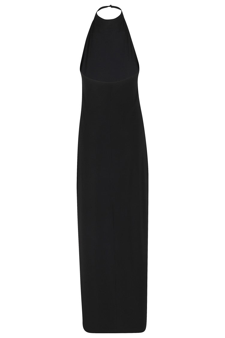 Norma Kamali Black Halter Open-Back Side-Slit Polyester Dress