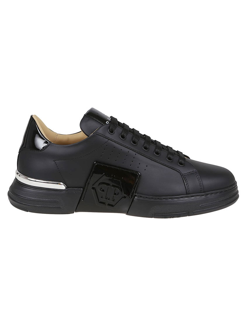 Philipp Plein Lo-Top Calfskin Sneakers With Perforated Detailing And Embossed Logo