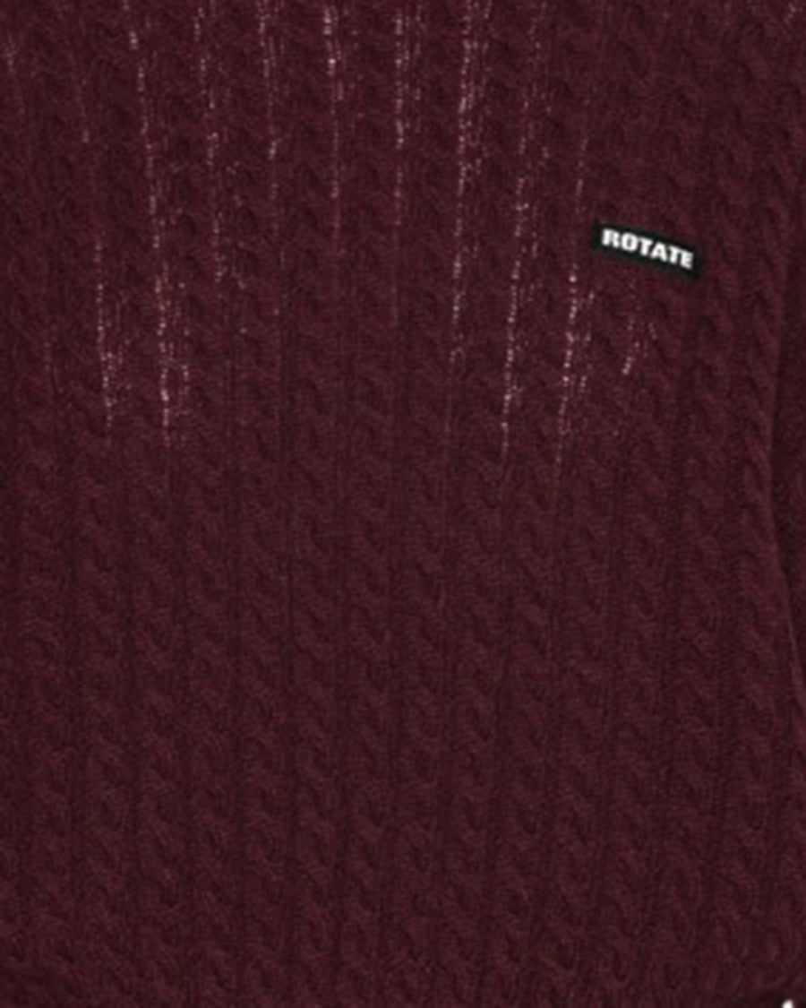 Rotate Cable Knit Sweater In Rich Burgundy