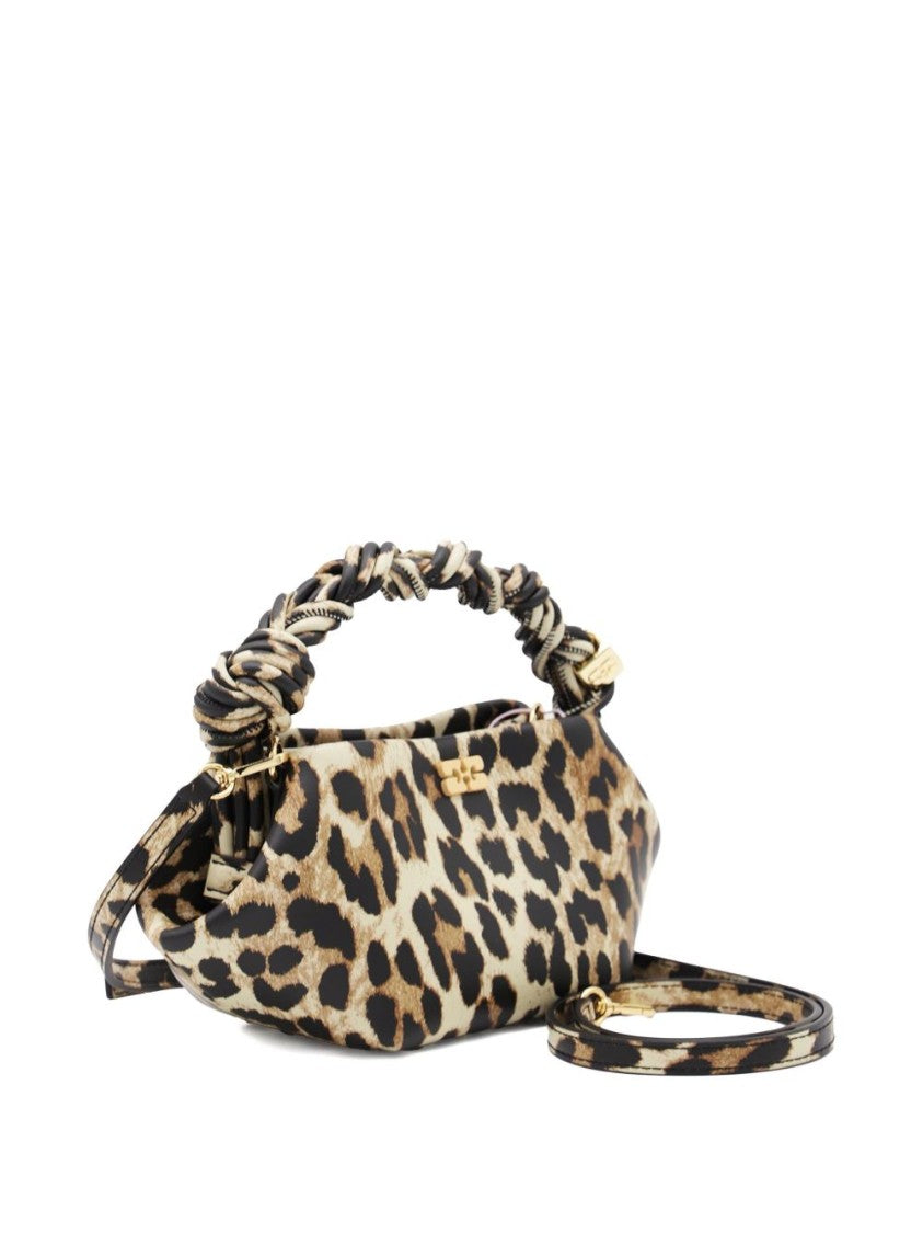 Ganni Leopard Print Shoulder Bag With Twisted Handle