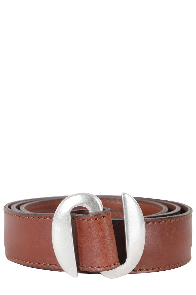 Orciani Brown Broken O Silver-Finish Buckled Leather Belt