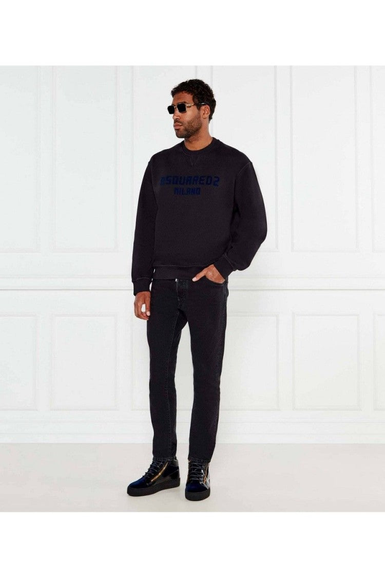 Dsquared2 Black Milano Logo Printed Cotton Crewneck Sweatshirt