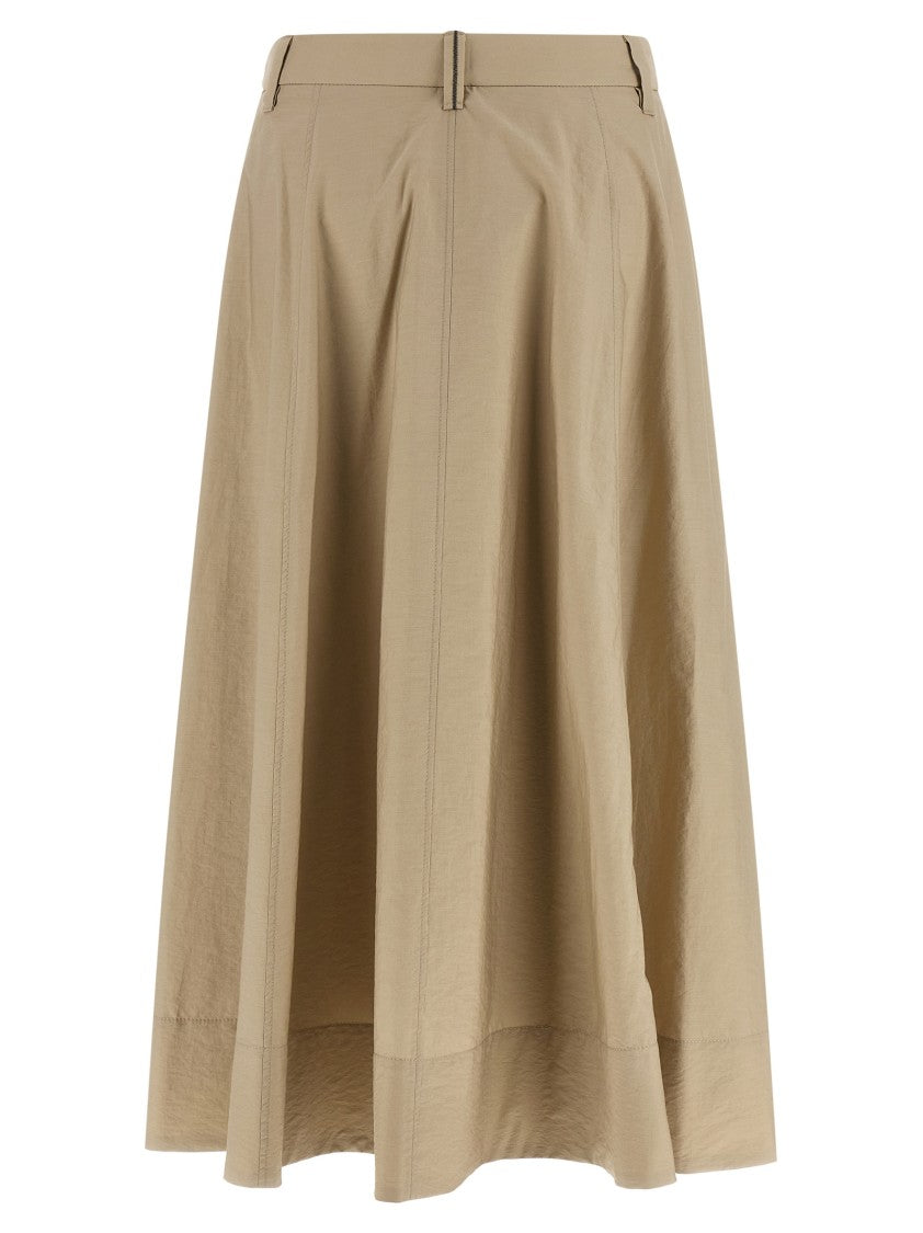 Brunello Cucinelli Flared Light Cotton Skirt With Concealed Zip Closure And Pin Tucks
