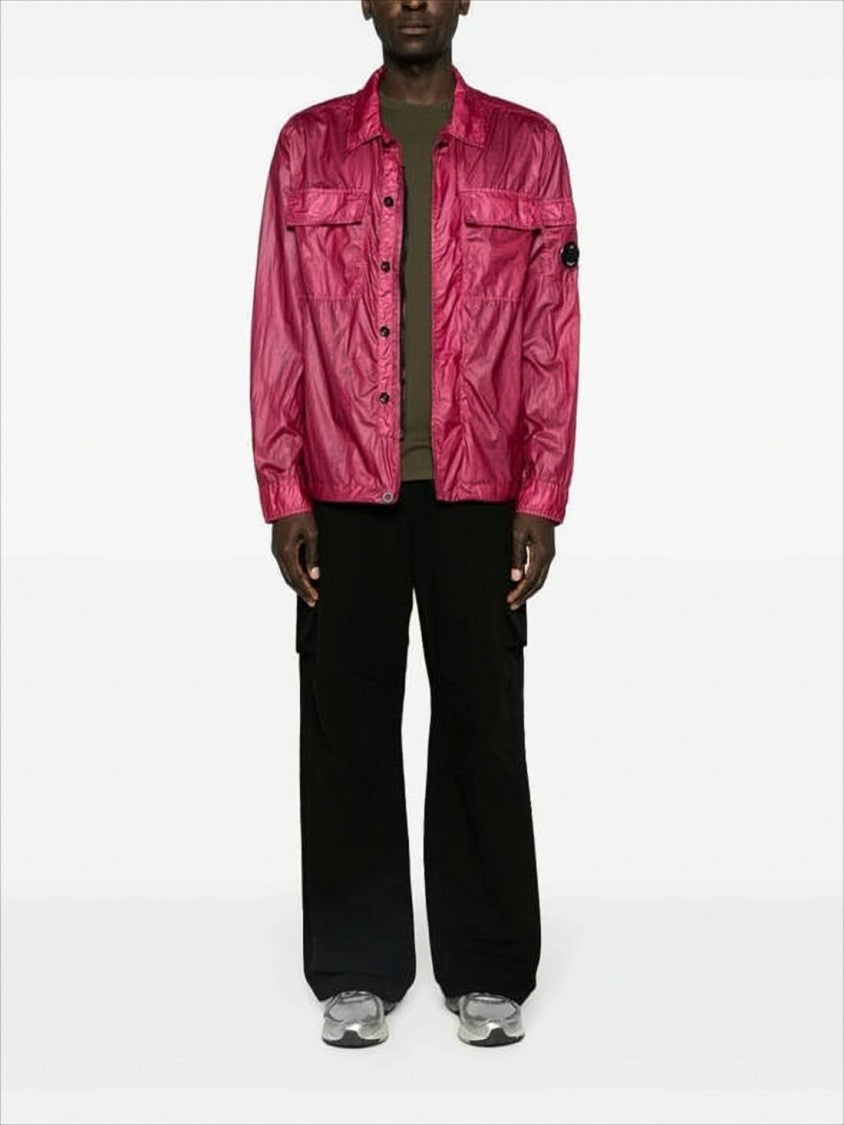 C.P. Company Shiny Crinkled Texture Jacket With Classic Collar And Logo Patch