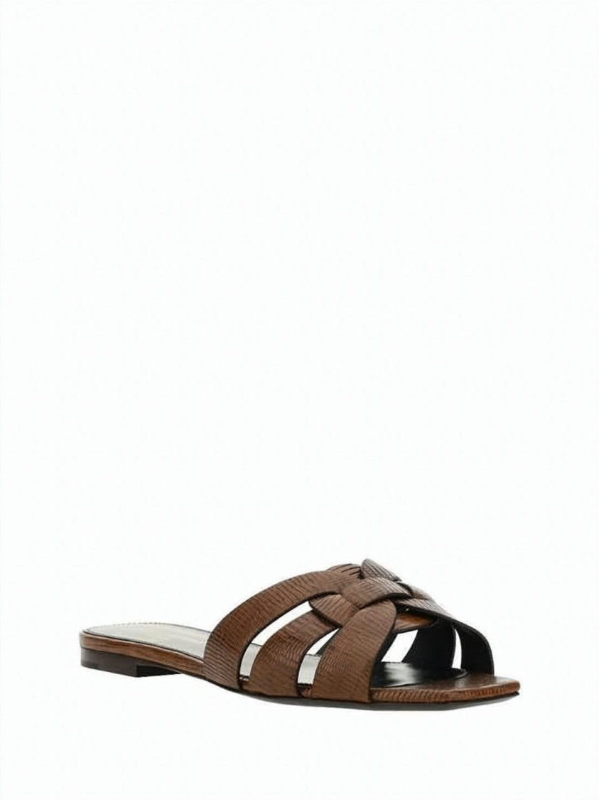 Saint Laurent Textured Calf Leather Flat Mule Sandal