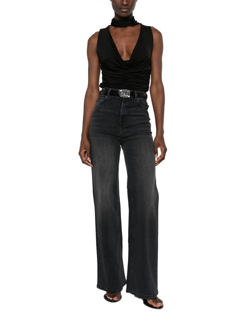 Twin-Set High-Waisted Wide Leg Pants With Classic Five-Pocket Styling