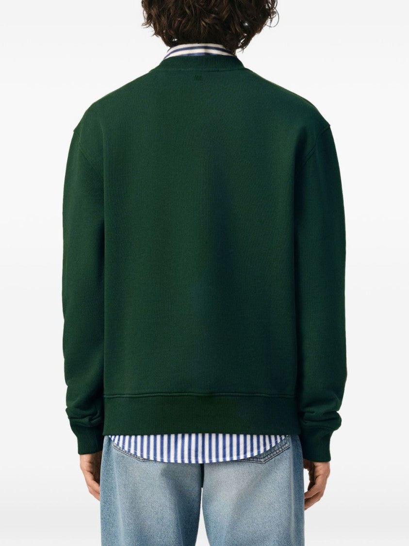 Ami Paris Deep Green Sweater With Classic Crew Neckline