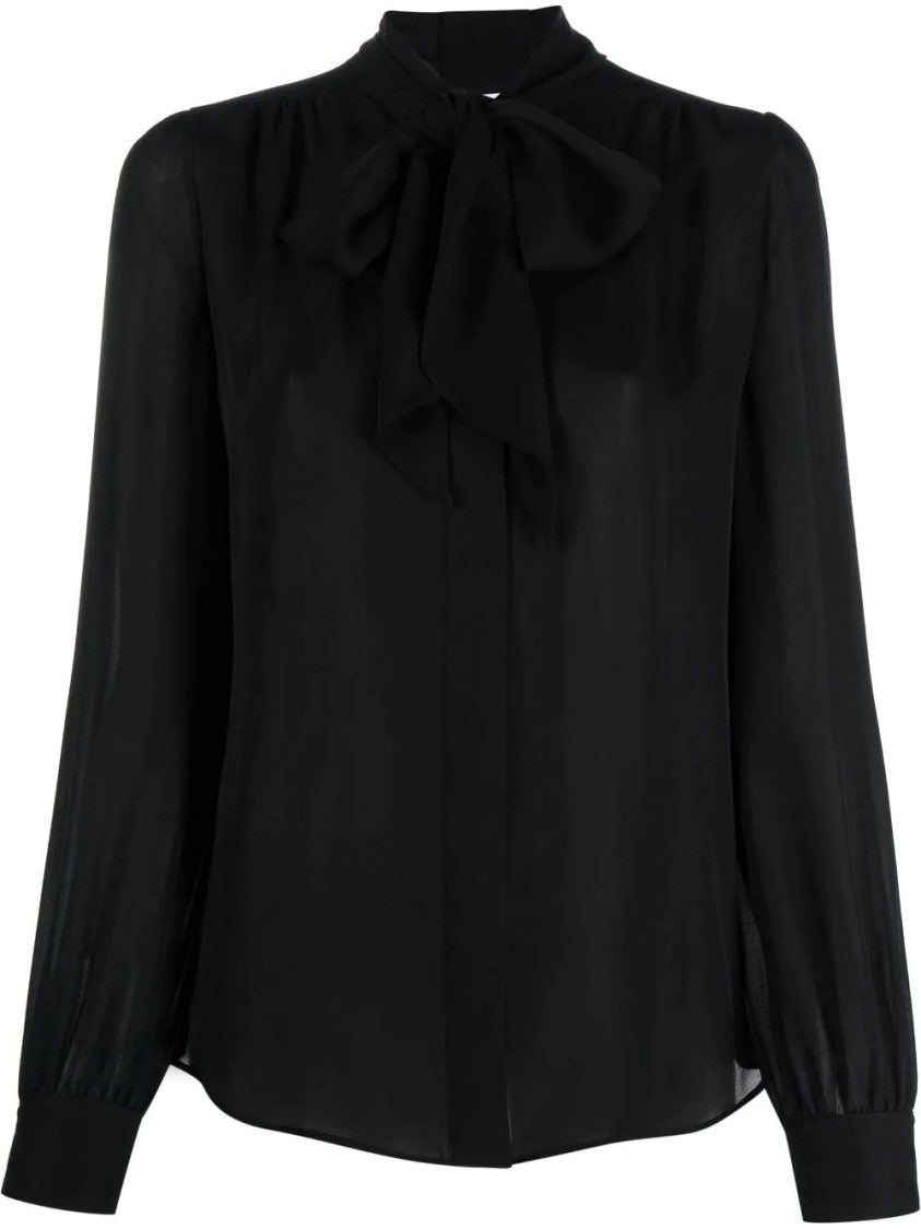 Moschino Silk Blouse With Elegant Bow Tie Detail And Gathered Cuffs