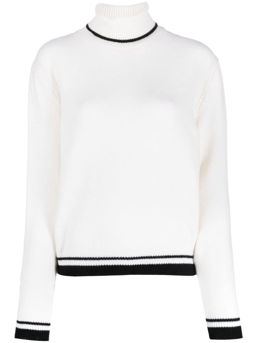 Msgm Ribbed Turtleneck Cardigan In Pure White