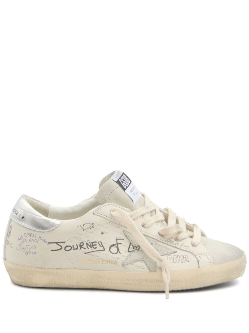 Golden Goose Vintage-Inspired White Sneakers With Artistic Prints
