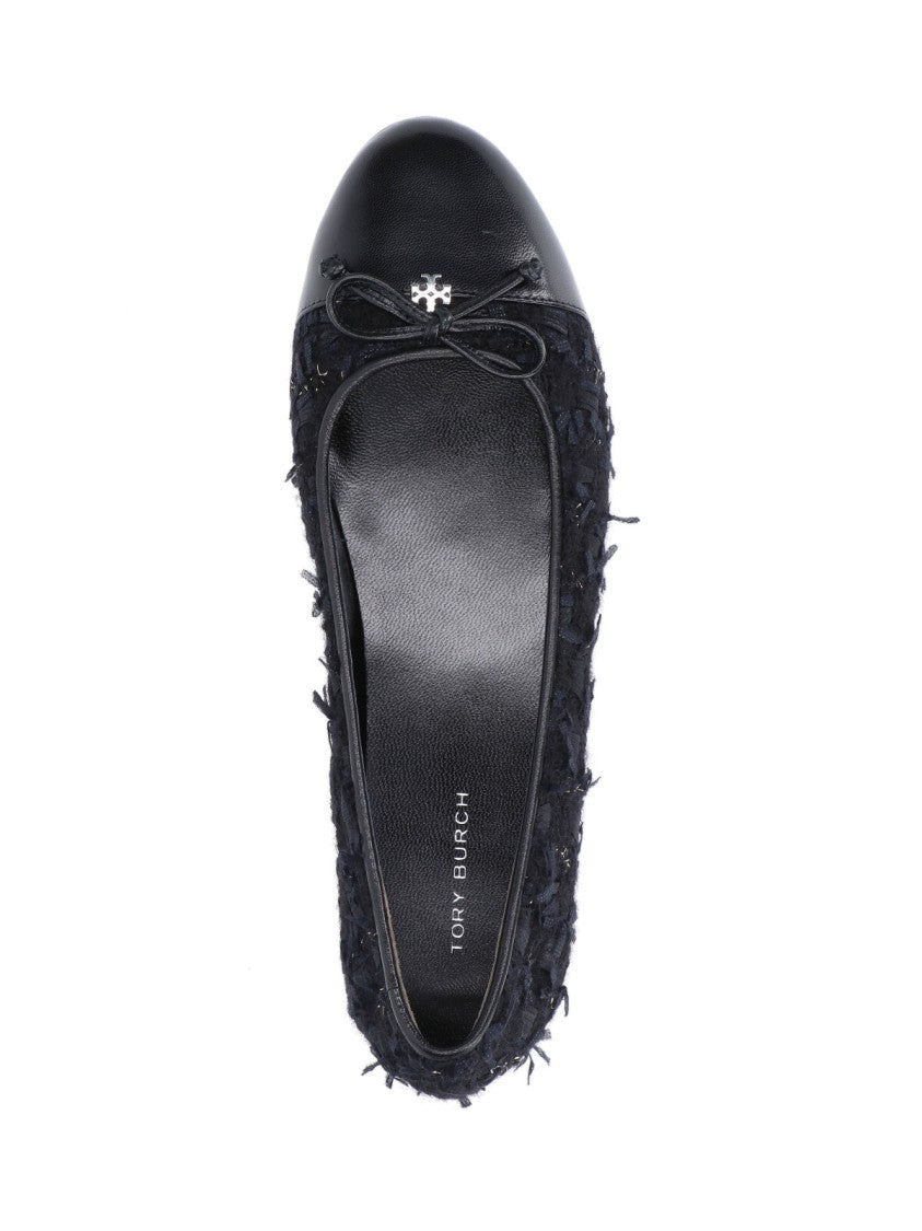Tory Burch Tweed Ballet Flats With Leather Toe Cap