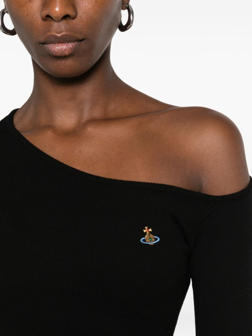 Vivienne Westwood Black Long-Sleeve Asymmetrical Curved Hem Top